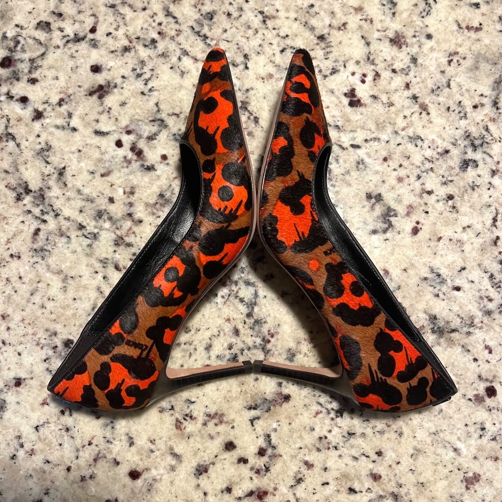 Coach Smith Leopard Print Calf Hair Pumps Womens 6.5 Orange Brown Stiletto Heel - Picture 3 of 8